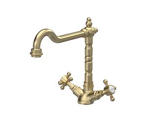 nuie KB805 Kitchen Taps French Classic Mono Mixer Kitchen Tap with Crosshead Handles, 287mm, Brushed Brass