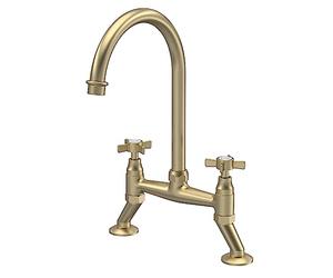 nuie KB806 Kitchen Taps Traditional Bridge Mixer Kitchen Tap with Crosshead Handles, 237mm, Brushed Brass