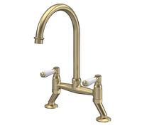 nuie KB817 Kitchen Taps Traditional Bridge Mixer Kitchen Tap with Lever Handles, 237mm, Brushed Brass