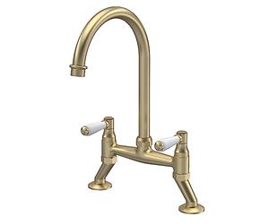 nuie KB817 Kitchen Taps Traditional Bridge Mixer Kitchen Tap with Lever Handles, 237mm, Brushed Brass