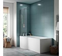 Nuie Left Hand P Shape Shower Bath with Screen and Front Panel | White | Acrylic | 1500mm x 850mm