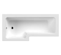 Nuie Left Hand Square Shower Bath With Legs, Acrylic Modern Deep Soaking L Shape Bath Tub, Space-Saving Design In White, 1800mm