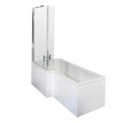 Nuie Left Hand Square Shower Bath with Screen and Front Panel | White | Acrylic | 1500mm x 850mm