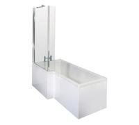 Nuie Left Hand Square Shower Bath with Screen and Front Panel | White | Acrylic | 1700mm x 850mm