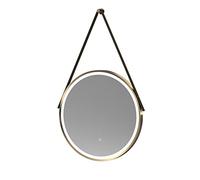 nuie LQ712 Salana Modern Bathroom Wall Hung Framed LED Touch Sensor Mirror, 600mm, Brushed Brass/Brown Strap