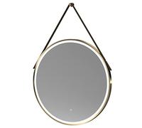 nuie LQ722 Salana Modern Bathroom Wall Hung Framed LED Touch Sensor Mirror, 800mm, Brushed Brass/Brown Strap