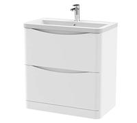 nuie 800mm Floor Standing 2 Drawer Vanity & Ceramic Basin - Satin White