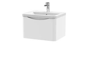 nuie LUN105A Lunar Modern Bathroom Wall Hung 1 Drawer Vanity Basin Unit & Ceramic Basin, 600mm, Satin White