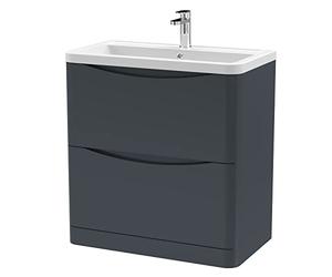 nuie LUN1403A Lunar Modern Bathroom Floor Standing 2 Drawer Vanity Basin Unit with Ceramic Basin, 800mm, Soft Black