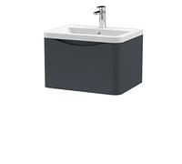 nuie LUN1405A Lunar Modern Bathroom Wall Hung 1 Drawer Vanity Basin Unit & Ceramic Basin, 600mm, Soft Black