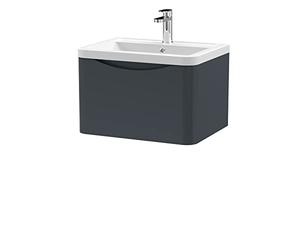 nuie LUN1405A Lunar Modern Bathroom Wall Hung 1 Drawer Vanity Basin Unit & Ceramic Basin, 600mm, Soft Black