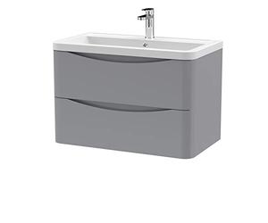 nuie LUN204A Lunar Modern Bathroom Wall Hung 2 Drawer Vanity Basin Unit & Ceramic Basin, 800mm, Satin Grey