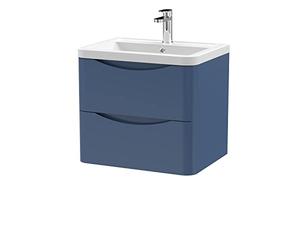 nuie LUN302A Lunar Modern Bathroom Wall Hung 2 Drawer Vanity Basin Unit & Ceramic Basin, 600mm, Satin Blue
