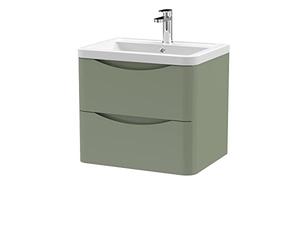 nuie LUN802A Lunar Modern Bathroom Wall Hung 2 Drawer Vanity Basin Unit & Ceramic Basin, 600mm, Satin Green
