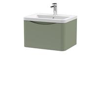 nuie LUN805A Lunar Modern Bathroom Wall Hung 1 Drawer Vanity Basin Unit & Ceramic Basin, 600mm, Satin Green