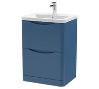 nuie 600mm Floor Standing 2 Drawer Vanity & Ceramic Basin - Satin Blue, Blue