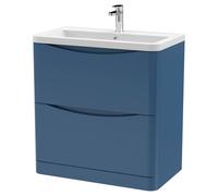 nuie 800mm Floor Standing 2 Drawer Vanity & Ceramic Basin - Satin Blue