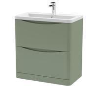 Nuie Lunar 2 Drawer Floor Standing Vanity Unit and Ceramic Basin with 1 Tap Hole | Satin Green | MFC | 800mm