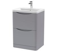 Nuie Lunar 2 Drawer Vanity Unit and Ceramic Basin | Satin Grey | MDF | 600mm