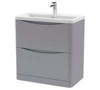 nuie 800mm Floor Standing 2 Drawer Vanity & Ceramic Basin - Satin Grey, Grey
