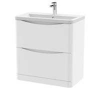nuie 800mm Floor Standing 2 Drawer Vanity & Ceramic Basin - Satin White