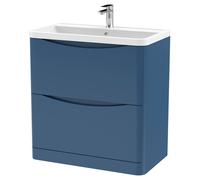 Lunar Floor Standing 2 Drawer Vanity Unit with Polymarble Basin Satin Blue