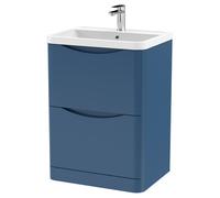 nuie 600mm Floor Standing 2 Drawer Vanity & Polymarble Basin - Satin Blue