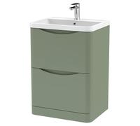 Lunar Floor Standing 2 Drawer Vanity Unit with Polymarble Basin Satin Green