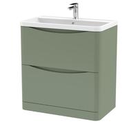 Lunar Floor Standing 2 Drawer Vanity Unit with Polymarble Basin Satin Green