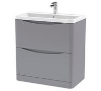 Lunar Floor Standing 2 Drawer Vanity Unit with Polymarble Basin Satin Grey