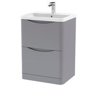 nuie 600mm Floor Standing 2 Drawer Vanity & Polymarble Basin - Satin Grey