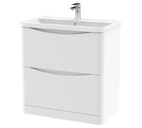 Lunar Floor Standing 2 Drawer Vanity Unit with Polymarble Basin Satin White