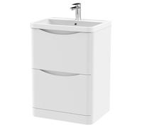 Lunar Floor Standing 2 Drawer Vanity Unit with Polymarble Basin Satin White
