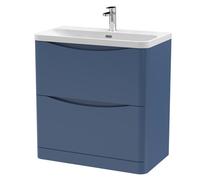 Nuie Lunar 2 Drawer Vanity Unit and Thin Edge Ceramic Basin | Satin Blue | MFC | 800mm