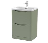 Nuie Lunar 2 Drawer Vanity Unit and Thin Edge Ceramic Basin | Satin Green | MFC | 600mm