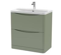 Nuie Lunar 2 Drawer Vanity Unit and Thin Edge Ceramic Basin | Satin Green | MFC | 800mm
