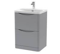 Nuie Lunar 2 Drawer Vanity Unit and Thin Edge Ceramic Basin | Satin Grey | MFC | 600mm