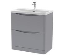 Nuie Lunar 2 Drawer Vanity Unit and Thin Edge Ceramic Basin | Satin Grey | MFC | 800mm
