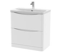 Nuie Lunar 2 Drawer Vanity Unit and Thin Edge Ceramic Basin | Satin White | MFC | 800mm