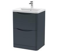 Nuie Lunar 2 Drawer Floor Standing Vanity Unit and Ceramic Basin with 1 Tap Hole | Soft Black | MFC | 600mm