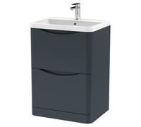 nuie 600mm Floor Standing 2 Drawer Vanity & Polymarble Basin - Soft Black, Black