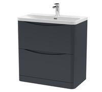 Nuie Lunar Satin 2 Drawer Vanity Unit and Thin Edge Ceramic Basin | Soft Black | MFC | 800mm