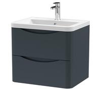 Nuie Lunar Satin Wall Hung 2 Drawer Vanity Unit and Ceramic Basin | Soft Black | MDF | 600mm