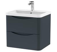 Nuie Lunar Satin Wall Hung 2 Drawer Vanity Unit and Polymarble Basin | Soft Black | MFC | 600mm