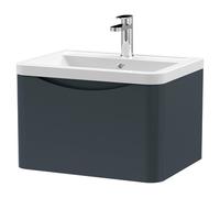 nuie 600mm Wall Hung 1 Drawer Vanity & Ceramic Basin - Soft Black, Black