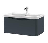 Nuie Lunar Satin Wall Hung Single Drawer Vanity Unit and Ceramic Basin | Soft Black | MDF | 800mm