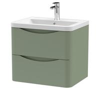 nuie 600mm Wall Hung 2 Drawer Vanity & Ceramic Basin - Satin Green