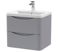 Nuie Lunar 2 Drawer Wall Hung Vanity Unit and Ceramic Basin with 1 Tap Hole | Satin Grey | MFC | 600mm
