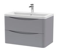 Nuie Lunar Wall Hung 2 Drawer Vanity Unit and Ceramic Basin | Satin Grey | MDF | 800mm
