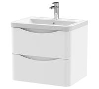 Nuie Lunar Wall Hung 2 Drawer Vanity Unit and Ceramic Basin | Satin White | MDF | 600mm